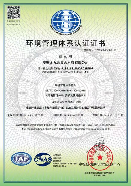 La Chine Anhui Jinjiuding Composites Co., Ltd. certifications